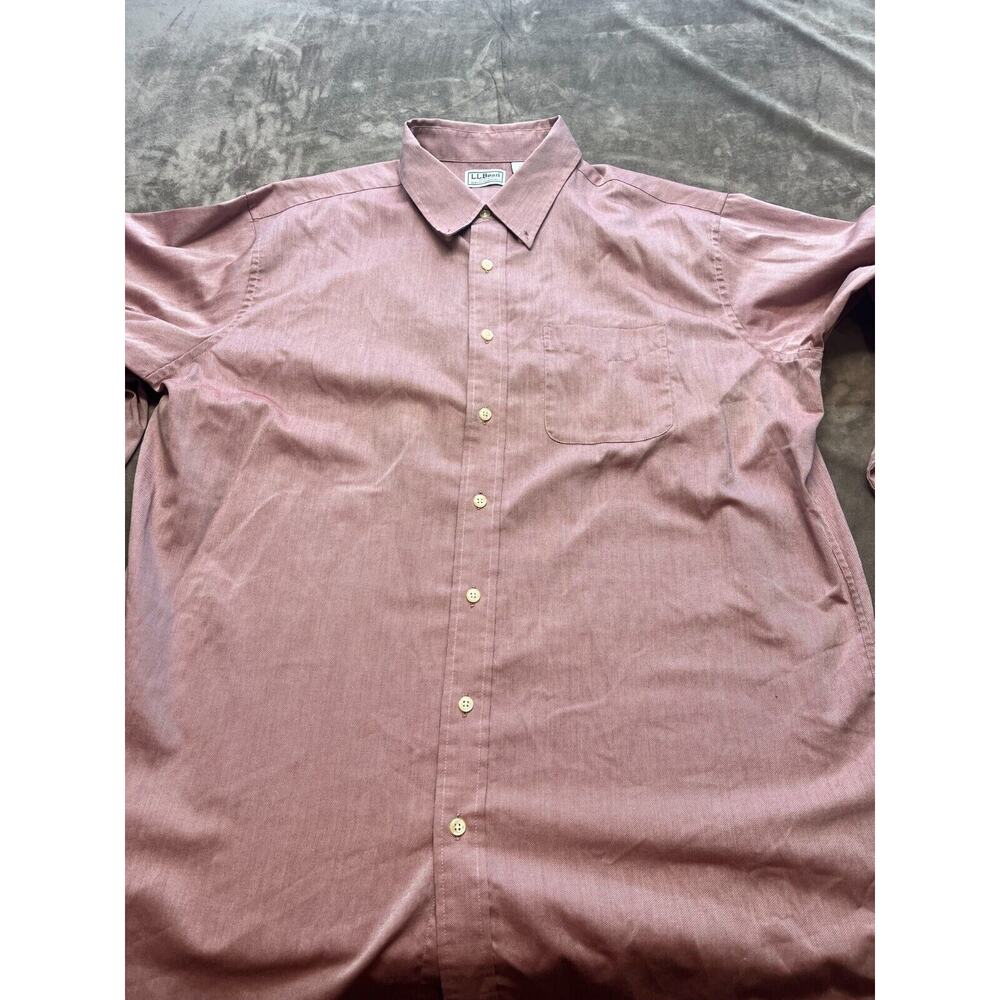 LL Bean Shirt Mens XL Tall Red Cotton Sleeve Button Up Pockets Long‎ Sleeve